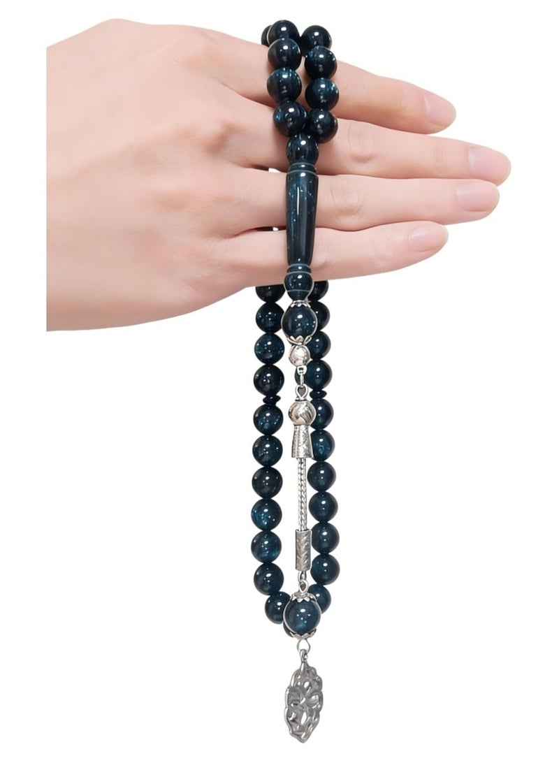 مسبحة صلاة إسلامية - 45 خرزة 10 ملم من الراتنج الأزرق الملكي والأبيض - مصنوعة يدويًا للمسلمين - Image 1