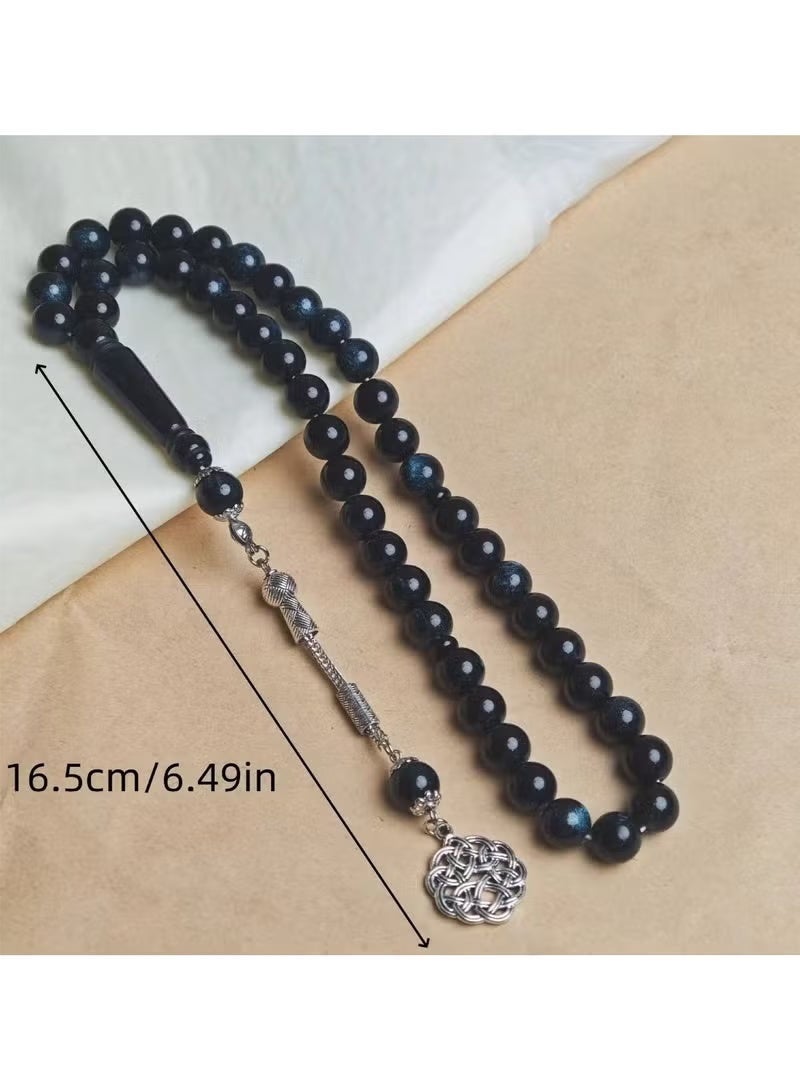 مسبحة صلاة إسلامية - 45 خرزة 10 ملم من الراتنج الأزرق الملكي والأبيض - مصنوعة يدويًا للمسلمين - Image 4