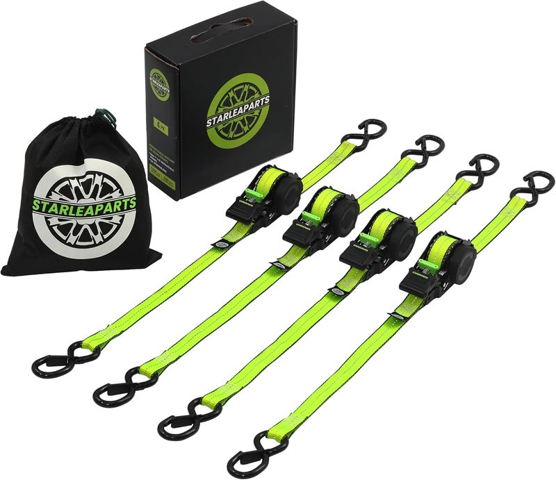 STARLEAPARTS Retractable Ratchet Straps (4PK 1.0INX12FT) - 1,500lb Break Strength, Heavy Duty with Rubber Coated Handle - Image 1