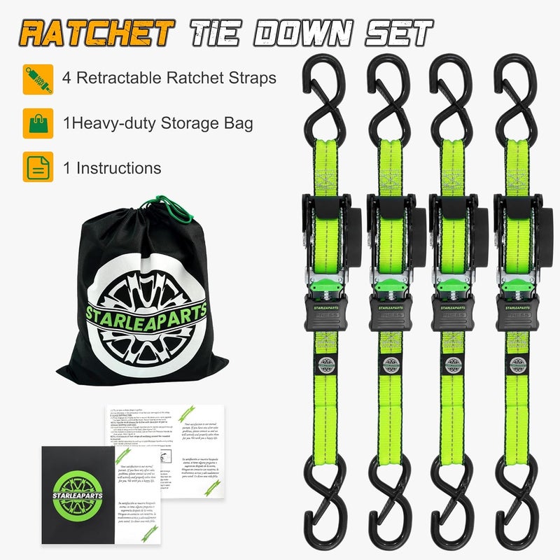 STARLEAPARTS Retractable Ratchet Straps (4PK 1.0INX12FT) - 1,500lb Break Strength, Heavy Duty with Rubber Coated Handle - Image 5