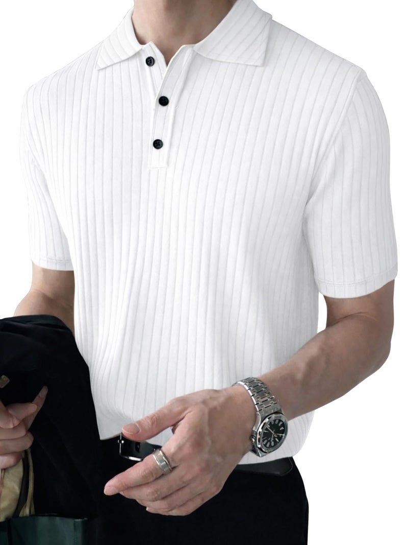 Noble Monk Solid Polo Neck Tshirt | Collar Tshirts | Half Sleeves | Plain-Regular Fit Textured Tshirt for Man White - Image 1