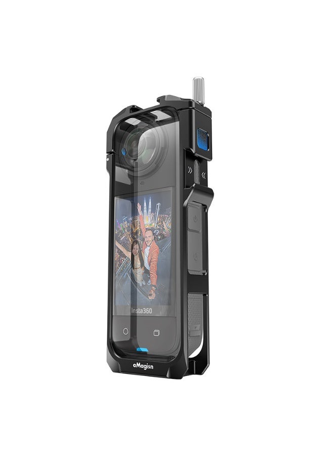 aMagisn Insta360 X5 Metal Cage Frame with Wind Noise Reduction & Lens Protector – Quick Release Expansion Mount, Dual Cold Shoe, 1/4 Screw, Silicone Cap – Action Camera Protective Frame Accessory - Image 1