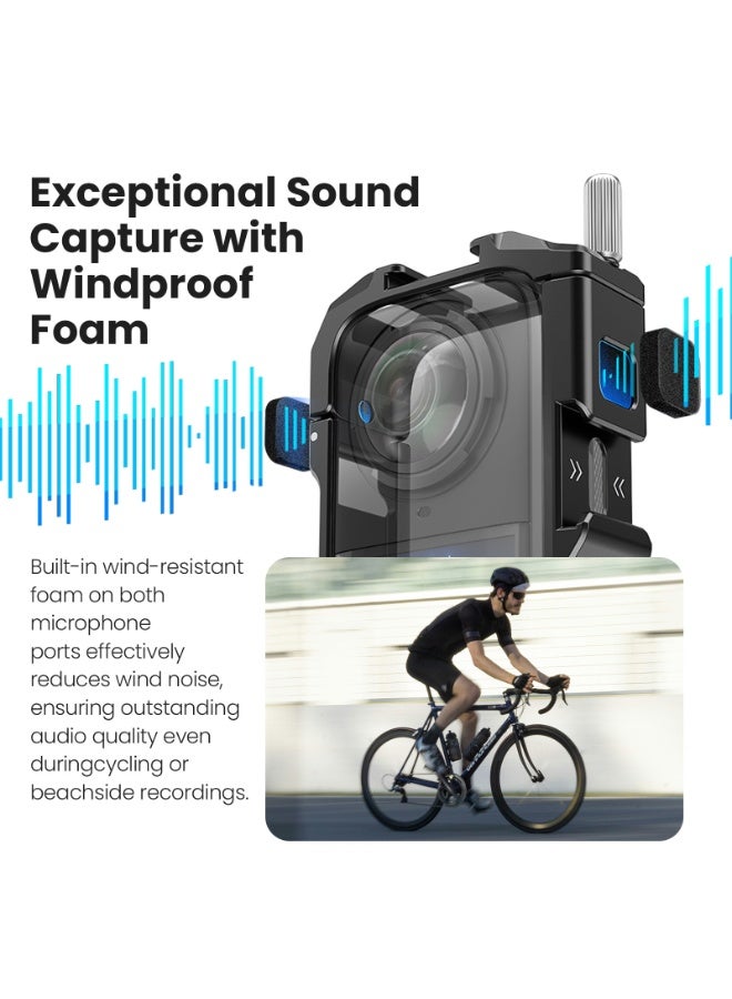 aMagisn Insta360 X5 Metal Cage Frame with Wind Noise Reduction & Lens Protector – Quick Release Expansion Mount, Dual Cold Shoe, 1/4 Screw, Silicone Cap – Action Camera Protective Frame Accessory - Image 4