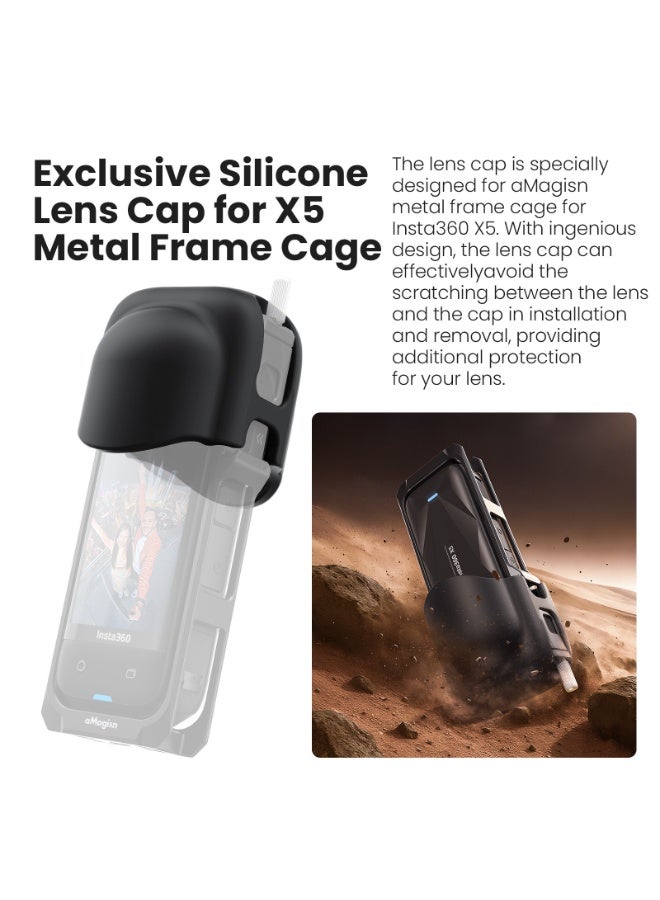aMagisn Insta360 X5 Metal Cage Frame with Wind Noise Reduction & Lens Protector – Quick Release Expansion Mount, Dual Cold Shoe, 1/4 Screw, Silicone Cap – Action Camera Protective Frame Accessory - Image 3