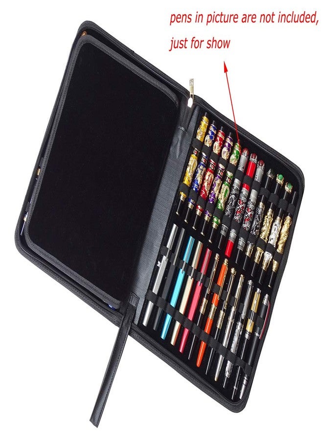 erofa 48 Fountain Pen Case PU Leather, Rollerball Pen Display Holder Bag, Pouch Large Capacity for your Collection - Black - Image 2
