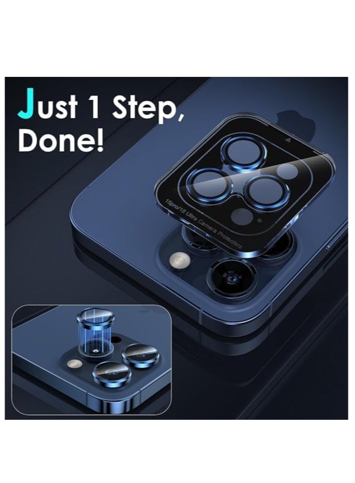 ELTRAZONE Camera Lens Protector for iPhone 15 Pro/iPhone 15 Pro Max, [1 Step Installation Tray] Tempered Glass Screen Protector Metal Individual Camera Cover Accessories Case (Blue Titanium) - Image 3
