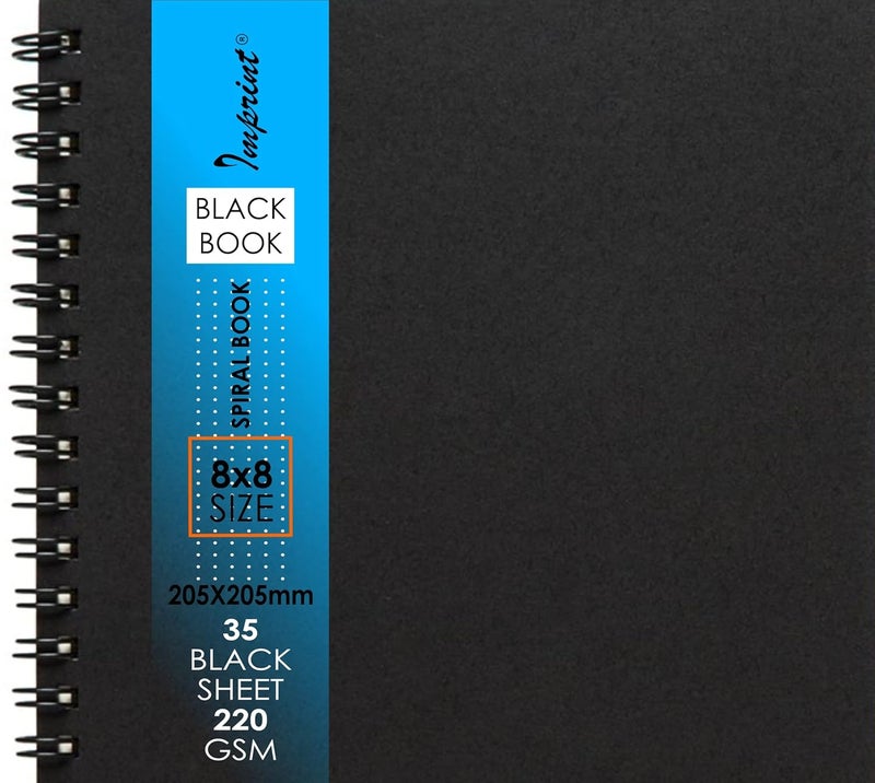 Imprint Spiral Bound Black Scrapbook (21 CM X 21 CM)/ 8.25 INCH X 8.25 INCH Size with 35 Black Sheets(Pack of 1 Book) - Image 1