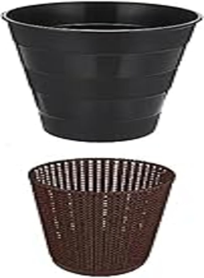 Plastic waste container - black. + El helal & el negma turt office trash bin - brown 