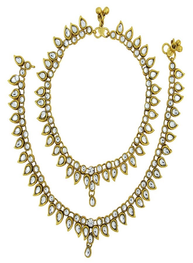 ZIVOM® Gold Brass Bridal Antique Traditional Kundan Payal Anklet Pair for Women (30 cm) - Image 1