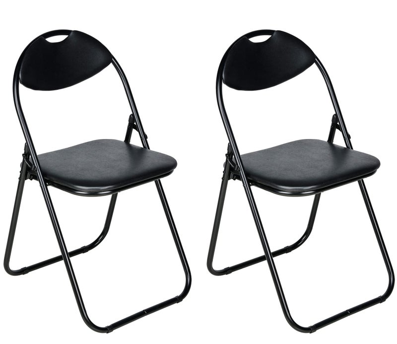 Nyxi Set of 2 X Folding Chair Padded Paris Faux Leather Chair Home Office Dining 2 X Chairs Black
