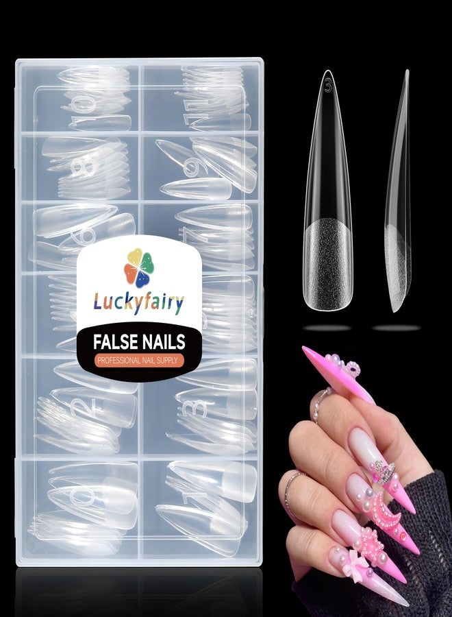 Luckyfairy أطراف أظافر ستيليتو كبيرة الحجم من لاكي فيري، 120 قطعة، تغطية كاملة، أظافر جل ستيليتو مصقولة مسبقًا، أطراف مسطحة للأظافر الأكريليك، لتطويل الأظافر بنفسك في المنزل، 12 مقاسًا - Image 1
