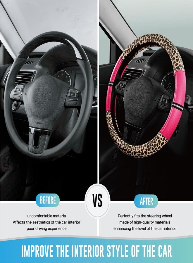 Road Comforts Leopard Steering Wheel Cover - Made with PVC Leather Cheetah Print - Anti-Slip, Universal Fit 14 1/2 inches to 15 inches - Hot Pink - Image 3