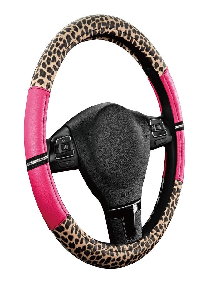 Road Comforts Leopard Steering Wheel Cover - Made with PVC Leather Cheetah Print - Anti-Slip, Universal Fit 14 1/2 inches to 15 inches - Hot Pink - Image 2