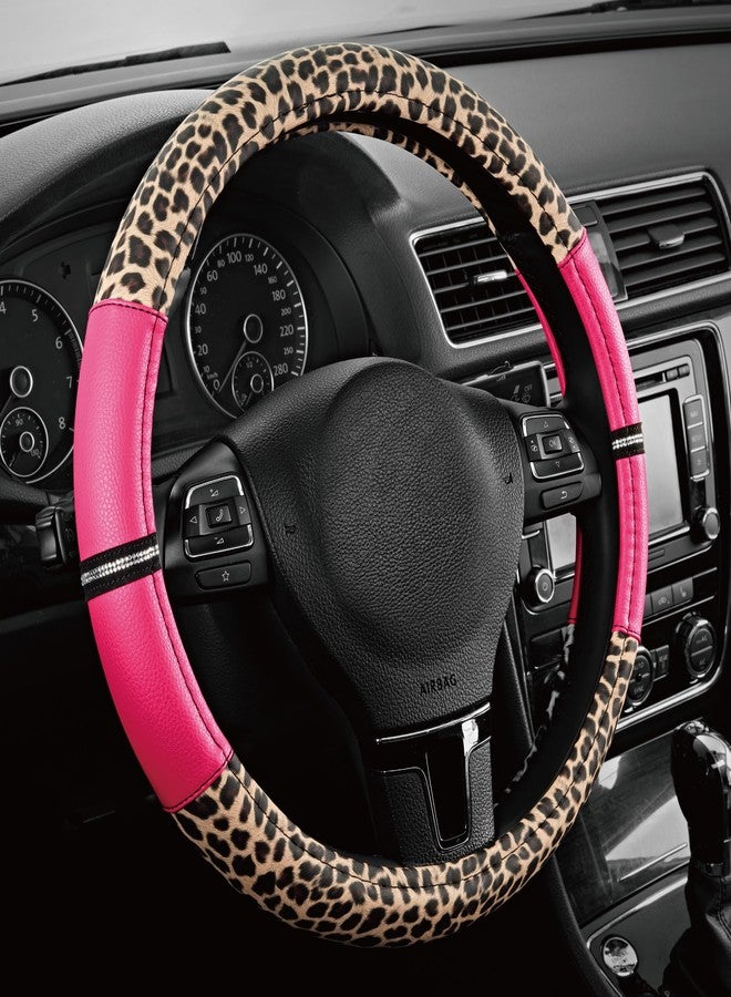 Road Comforts Leopard Steering Wheel Cover - Made with PVC Leather Cheetah Print - Anti-Slip, Universal Fit 14 1/2 inches to 15 inches - Hot Pink - Image 1