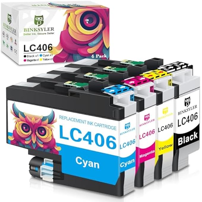LC406 BK/C/M/Y INK CARTRIDGES HIGH YIELD FOR BROTHER LC406 LC406XL INK CARTRIDGE 4-PACK - Image 1