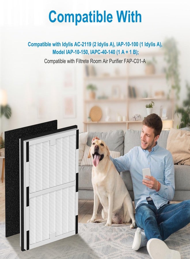 فلتر بديل A لجهاز تنقية الهواء Filtrete FAP-C01-A، ولأجهزة تنقية الهواء Idylis IAF-H-100A، AC-2119، IAP-10-100، IAPC-40-140، IAP-10-150، فلتران HEPA حقيقيان + فلتران مسبقان من الكربون النشط - Image 2