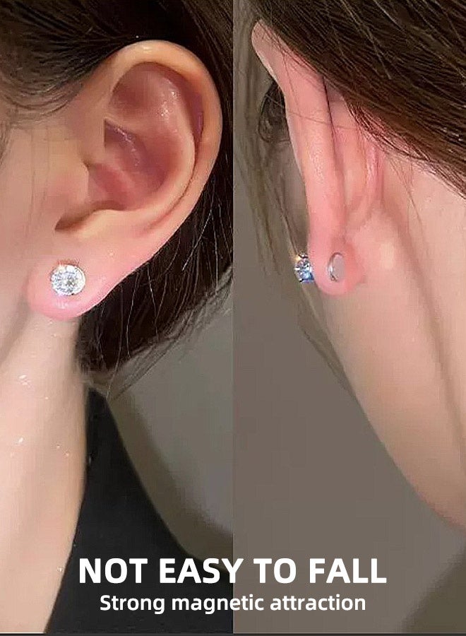 2 Pairs of Stainless Steel Magnetic Stud Earrings Clip-On Earrings Magnetic Earrings Unisex Non-Pierced Diamond Earrings - Image 3