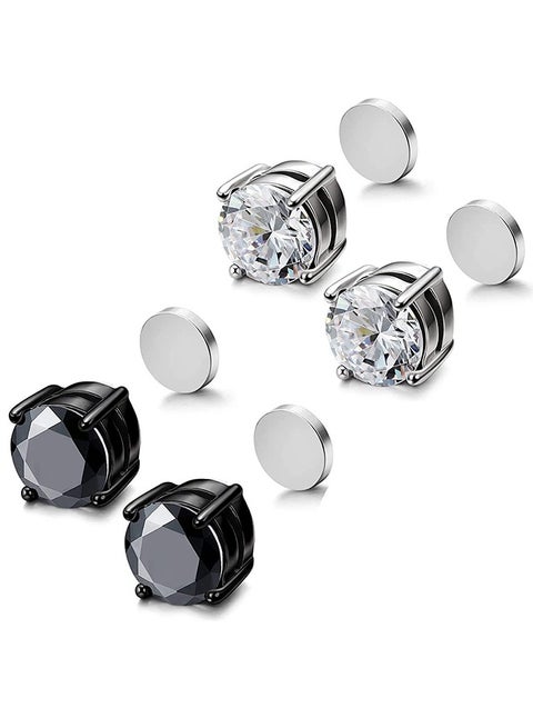 2 Pairs of Stainless Steel Magnetic Stud Earrings Clip-On Earrings Magnetic Earrings Unisex Non-Pierced Diamond Earrings