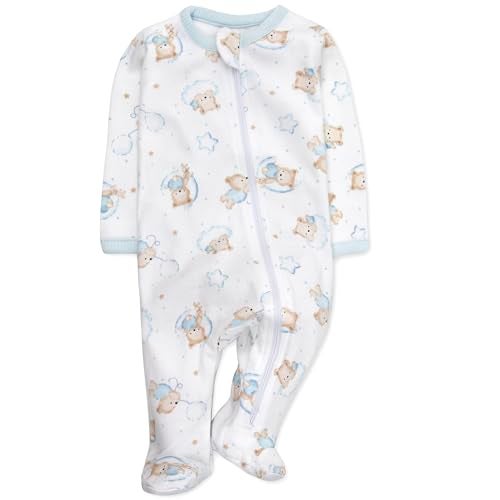 Baby Essentials Boys 4 Piece Patterned & Solid Pack Footies Sleep and Play Baby Outfit Clothes (Boys 4 Piece Jungle Lions, Bedtime Bears & Solid Pack, 6 Months) - Image 3