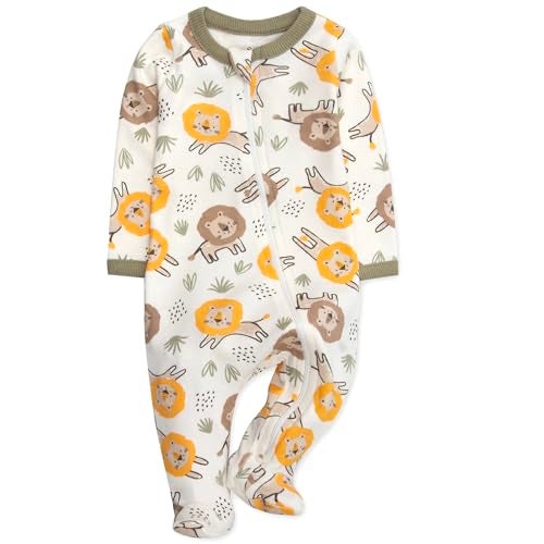 Baby Essentials Boys 4 Piece Patterned & Solid Pack Footies Sleep and Play Baby Outfit Clothes (Boys 4 Piece Jungle Lions, Bedtime Bears & Solid Pack, 6 Months) - Image 2