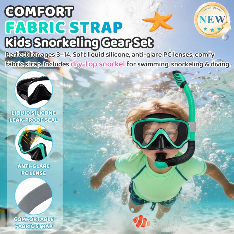 Vvinca 2 Pack Snorkeling Gear for Kids Dry Top Kids Snorkel Set for Boys Girls Junior Youth Children Age 3-14 Swim Goggles with Nose Cover Anti-Fog Panoramic View Adjustable Elastic Diving Mask - Image 2