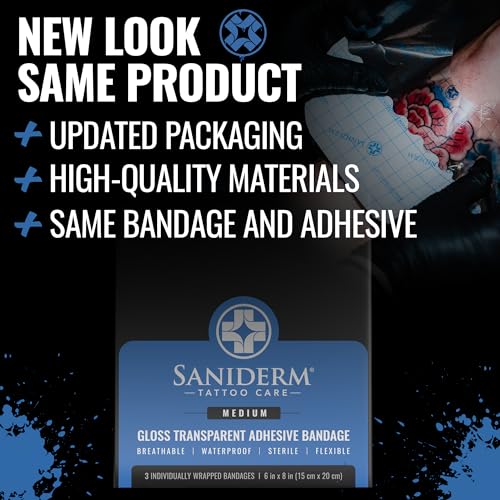 Saniderm Tattoo Aftercare Bandage 3 Sheets (Medium Pack, 6 in x 8 in) – Convenient, Faster Tattoo Healing and Protection – Sterile, Waterproof, and Latex-Free - Image 2