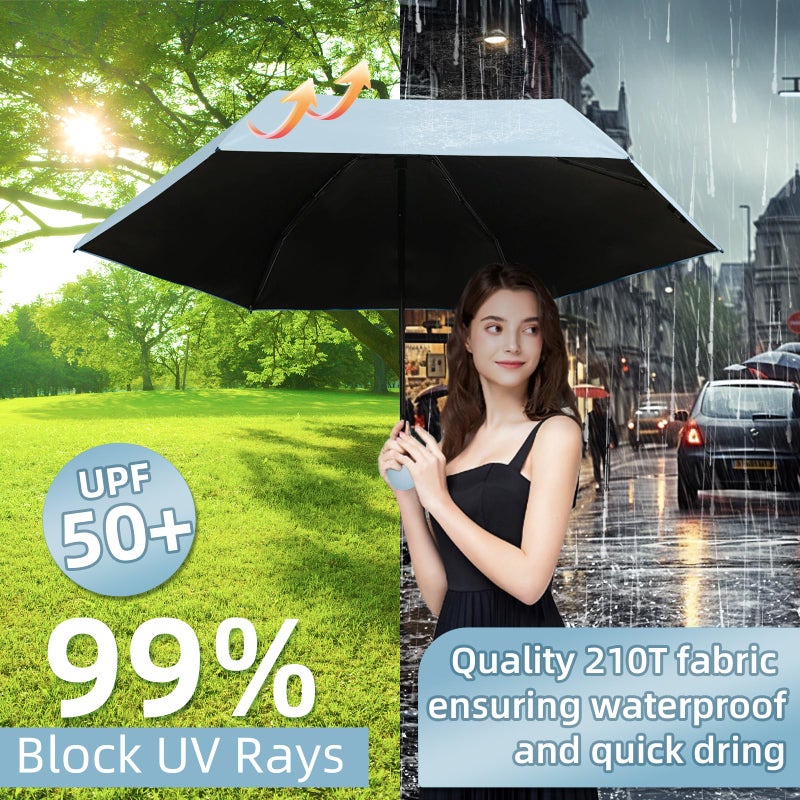 Compact Travel Umbrella, Small Pocket Mini Umbrella for Purse Wallet, UV Sun Rain Umbrellas for Backpack, Portable Folding Umbrellas for Women Kids - Image 5