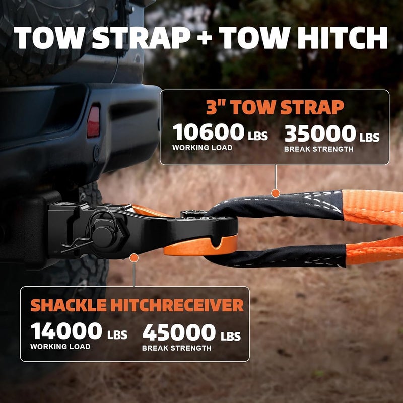 AUTOBOTS Tow Strap Heavy Duty 3" x 20 ft (35,000 lbs) with Split Shackle Hooks Winch Recovery Rope Towing Strap,Offroad Recovery Kit for Jeep Truck Vehicle - Image 4