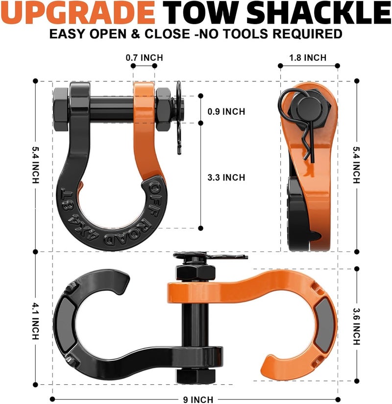 AUTOBOTS Tow Strap Heavy Duty 3" x 20 ft (35,000 lbs) with Split Shackle Hooks Winch Recovery Rope Towing Strap,Offroad Recovery Kit for Jeep Truck Vehicle - Image 5