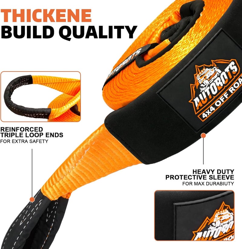 AUTOBOTS Tow Strap Heavy Duty 3" x 20 ft (35,000 lbs) with Split Shackle Hooks Winch Recovery Rope Towing Strap,Offroad Recovery Kit for Jeep Truck Vehicle - Image 3