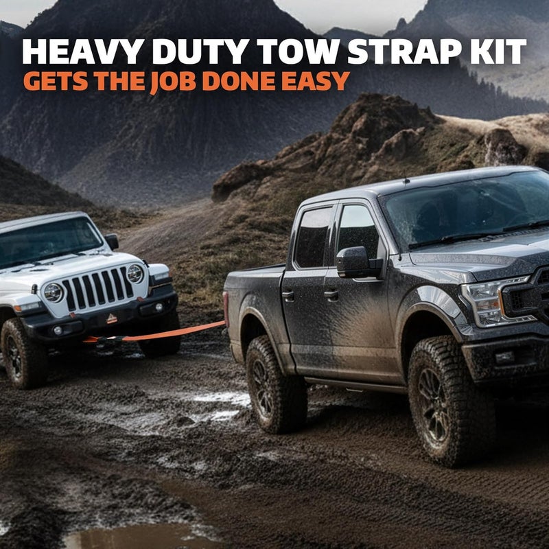 AUTOBOTS Tow Strap Heavy Duty 3" x 20 ft (35,000 lbs) with Split Shackle Hooks Winch Recovery Rope Towing Strap,Offroad Recovery Kit for Jeep Truck Vehicle - Image 2