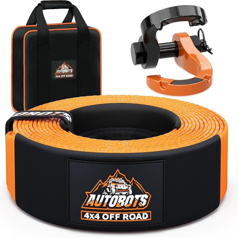AUTOBOTS Tow Strap Heavy Duty 3" x 20 ft (35,000 lbs) with Split Shackle Hooks Winch Recovery Rope Towing Strap,Offroad Recovery Kit for Jeep Truck Vehicle - Image 1
