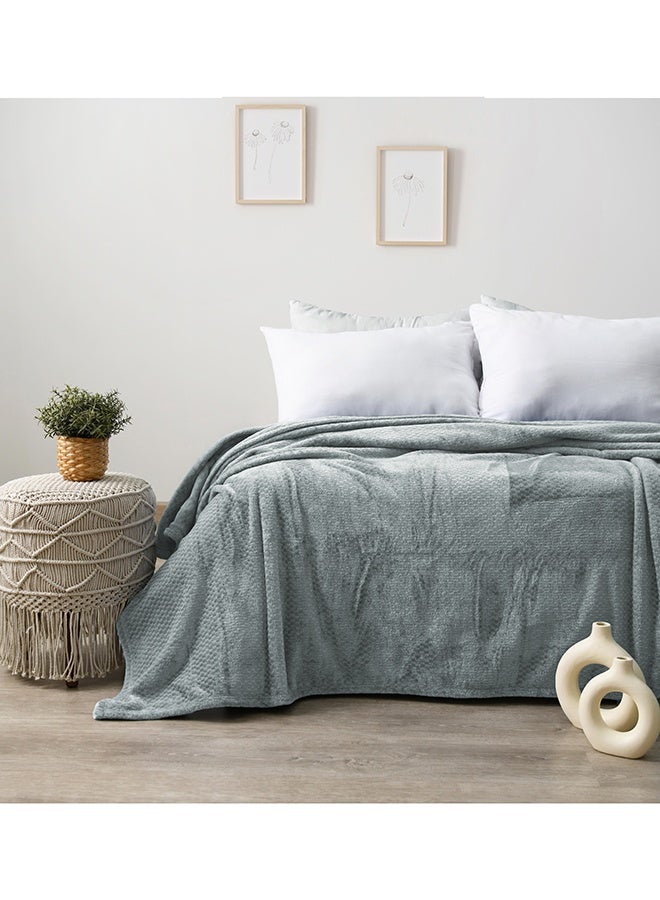 MORANO Velvet Soft Blanket | Double Size 220x240 cm | Plush Checkers Texture 310 gsm | Color - Moonlight Silver | Ideal for Beds, Sofa or Travel - Image 1