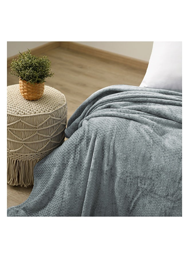 MORANO Velvet Soft Blanket | Double Size 220x240 cm | Plush Checkers Texture 310 gsm | Color - Moonlight Silver | Ideal for Beds, Sofa or Travel - Image 3