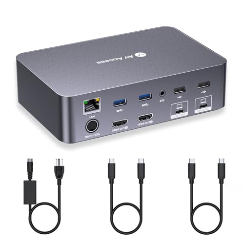 v AV Access AV Access KVM Switch Dock 2 Monitors 2 Laptops, 4K KVM Switch Dual HDMI Monitor, 2 USB-C MST Ports, 60W PD for Each PC, 1G Ethernet, EDID Emulation, 2K@144Hz,1080P@240Hz,Ideal for Home Office & Gaming - Image 1