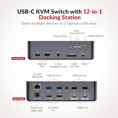 v AV Access AV Access KVM Switch Dock 2 Monitors 2 Laptops, 4K KVM Switch Dual HDMI Monitor, 2 USB-C MST Ports, 60W PD for Each PC, 1G Ethernet, EDID Emulation, 2K@144Hz,1080P@240Hz,Ideal for Home Office & Gaming - Image 2