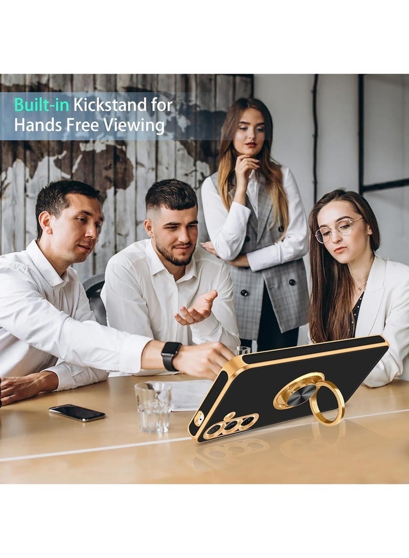 جراب Samsung Galaxy A16 5G مع حامل حلقي، حامل حلقي يدور 360 درجة، حامل مغناطيسي، طلاء ذهبي لامع، جراب واقٍ ناعم من مادة TPU مقاوم للصدمات للنساء والرجال والأولاد، أسود - Image 4