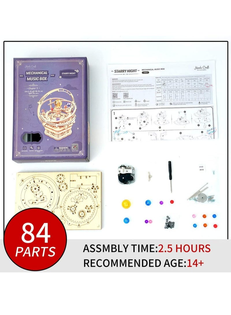 Robotime ROKR Starry Night Mechanical Music Box AMK51, Assembly Brain Teaser 3D Wooden Puzzle DIY Build Model Crafts Kits, Unique Home Decor Birthday Gifts for Teens or Adults - Image 4