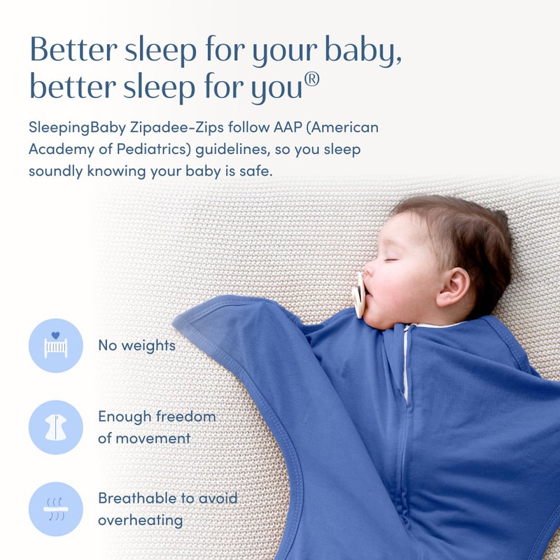 SleepingBaby Zipadee-Zip Transition Swaddle with Zipper, Polyester, Spandex - Roomy Baby Wearable Blanket for Easy Diaper Changes - Classic Navy, Large (12-24 Month) - 2 Pack - Image 5