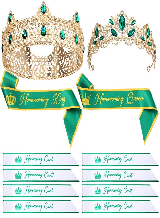 Ferreve 12 Pcs Homecoming Sashes and Crowns Set 2026 Homecoming King and Queen Royal Tiara University Party Accessories(Green) - Image 1