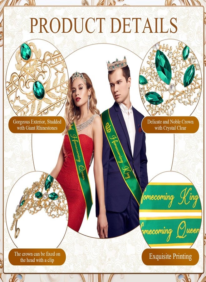 Ferreve 12 Pcs Homecoming Sashes and Crowns Set 2026 Homecoming King and Queen Royal Tiara University Party Accessories(Green) - Image 3
