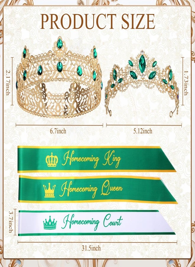 Ferreve 12 Pcs Homecoming Sashes and Crowns Set 2026 Homecoming King and Queen Royal Tiara University Party Accessories(Green) - Image 2