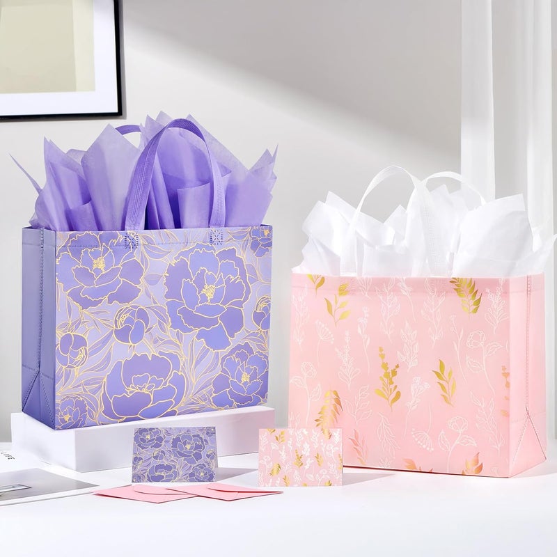YANGTE 2 Pack 13" Large Floral Gift Bags with Greeting Card and Tissue Paper - Image 4