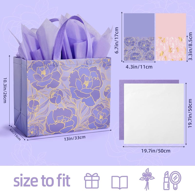 YANGTE 2 Pack 13" Large Floral Gift Bags with Greeting Card and Tissue Paper - Image 2