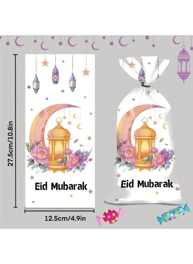 100 Pcs Eid Mubarak Candy Gift Bags with Moon Star Castle Print for Ramadan Party Snacks & Biscuits - Image 3