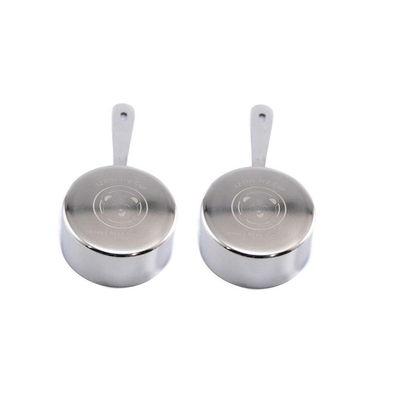 Honey Bear Kitchen 12 Cup 120 ml Measuring Scoop Cups Polished Stainless Steel Set of 2