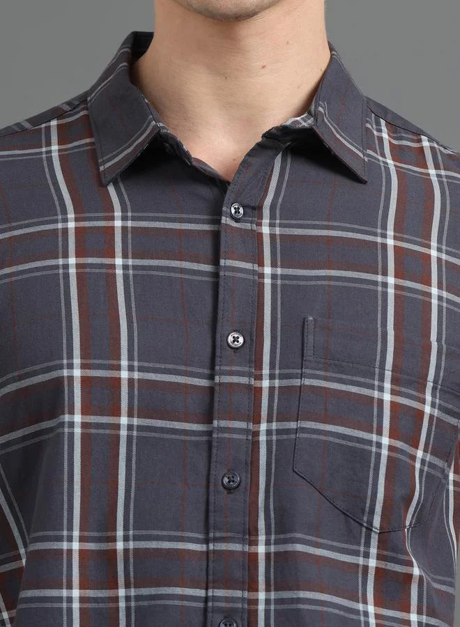 Bushirt Checked Spread Collar Regular Fit Shirt by Styli