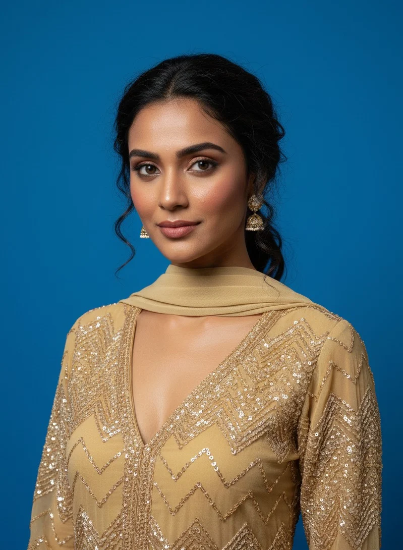 Lehar Golden Geometric Sequin Sharara Set with Dupatta