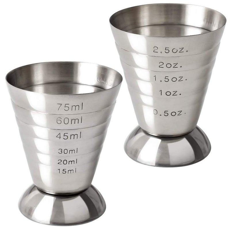 Cozihom Stainless Steel Measuring Cup 25 oz 75 ml 5 Tbsp Cocktail Jiggers Pack of 2