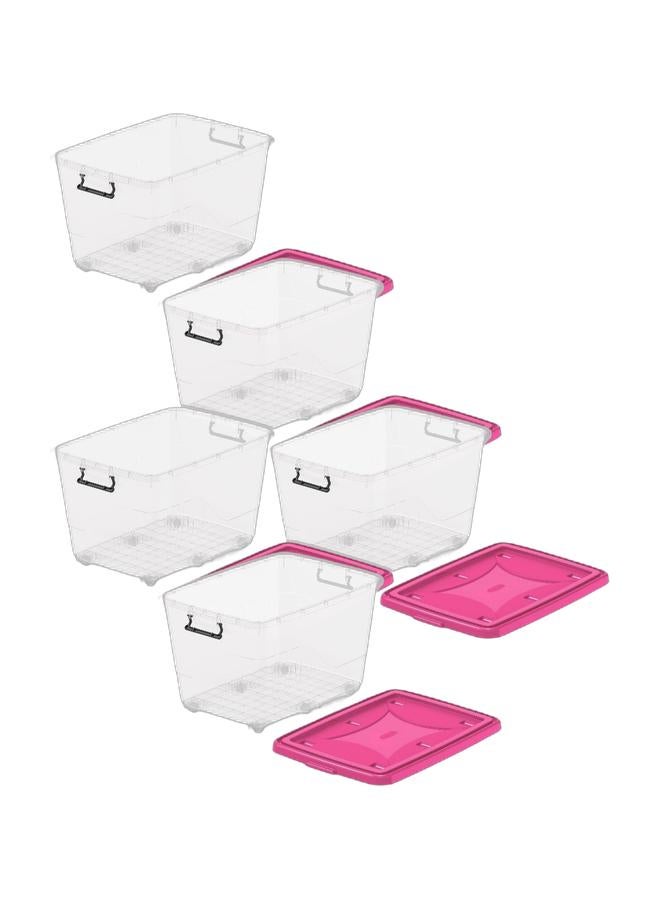 Cosmoplast صندوق تخزين بلاستيكي شفاف سعة 132 لتر مع عجلات وغطاء قابل للقفل (عبوة من 5) - Image 1